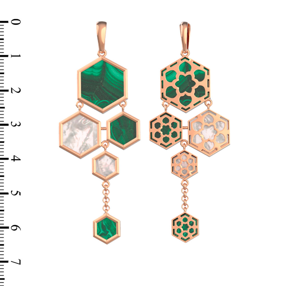 Подвеска из золота c малахитом и перламутром