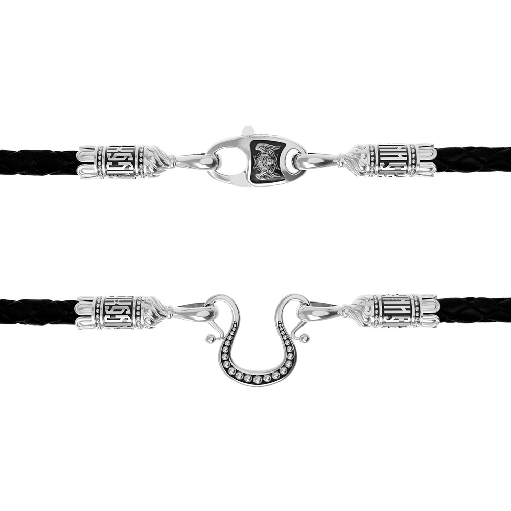 Шнурок кожаный из белого золота c кожаным шнурком