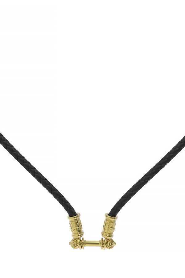 Шнурок кожаный из лимонного золота c кожаным шнурком