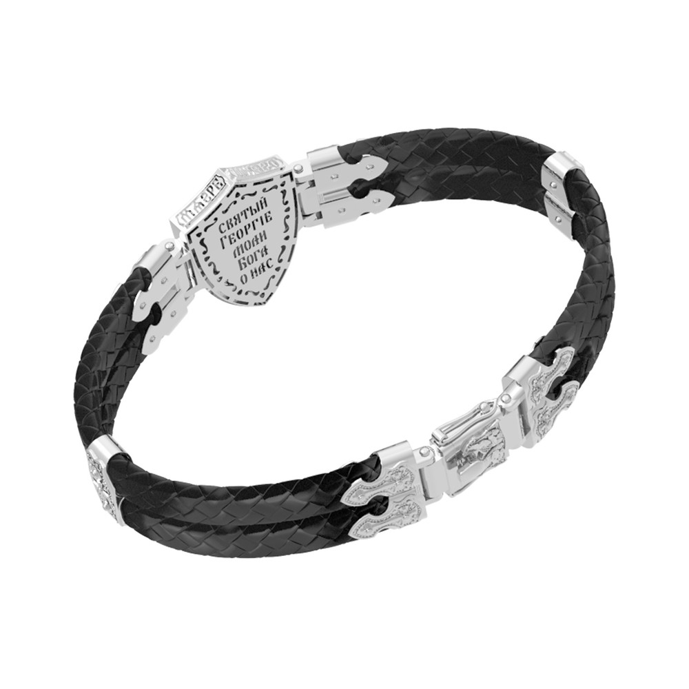 Браслет из белого золота c шнурком и ониксом