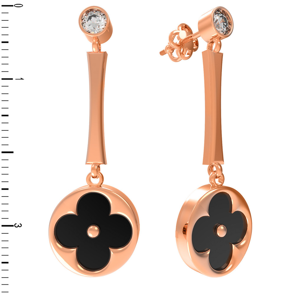 Серьги из золота c фианитом и ониксом