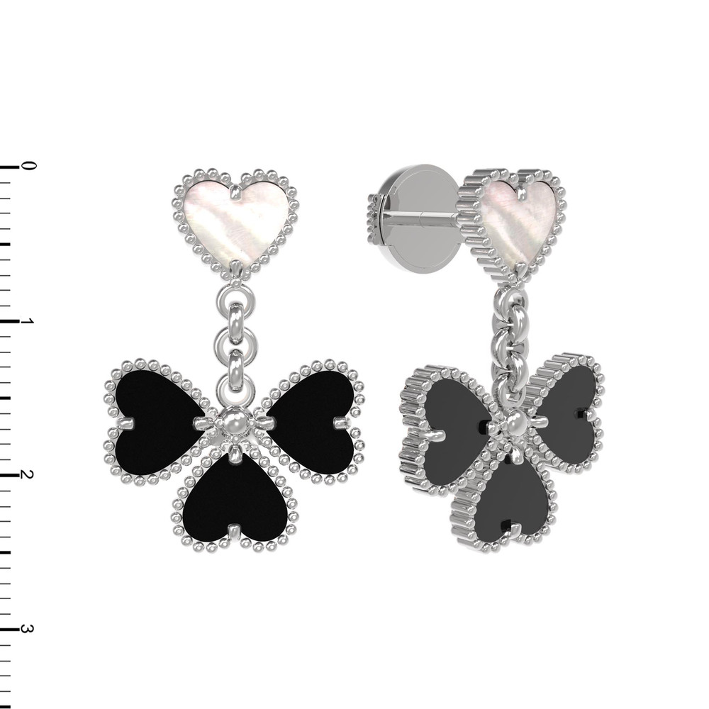 Серьги из белого золота c ониксом и перламутром