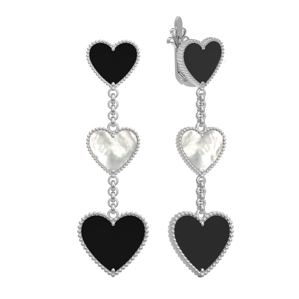 Серьги из белого золота c ониксом и перламутром