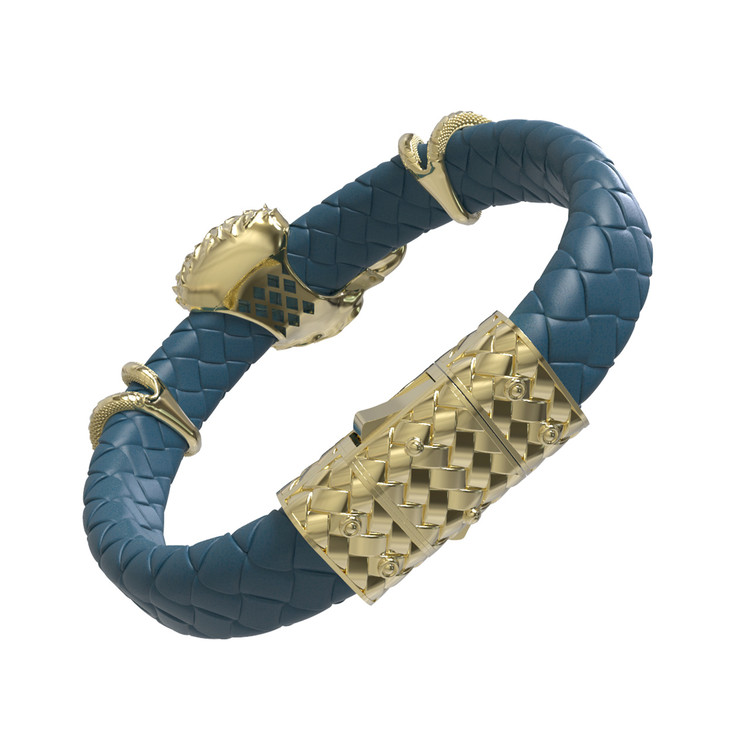 Браслет из лимонного золота c бриллиантами и кожаным шнурком