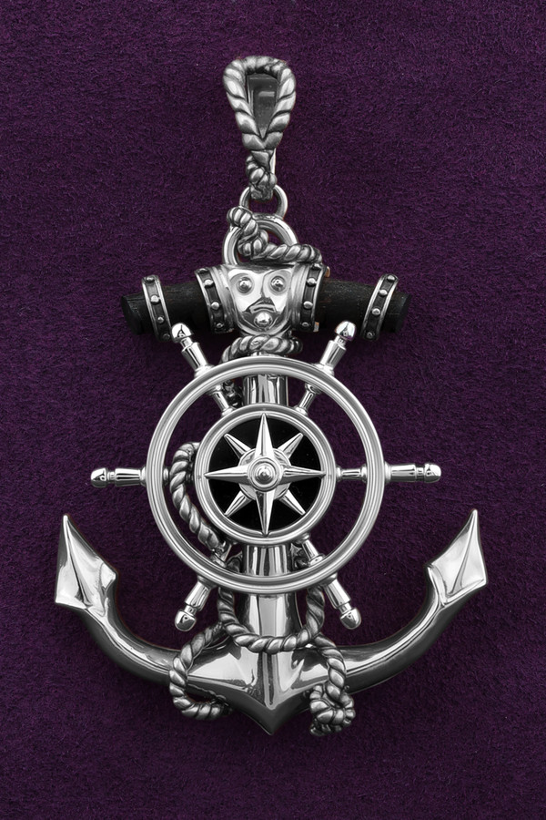 Подвеска из белого золота c ониксом и эбеновым деревом