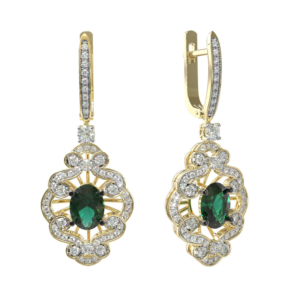 Серьги из лимонного золота c бриллиантами и изумрудом