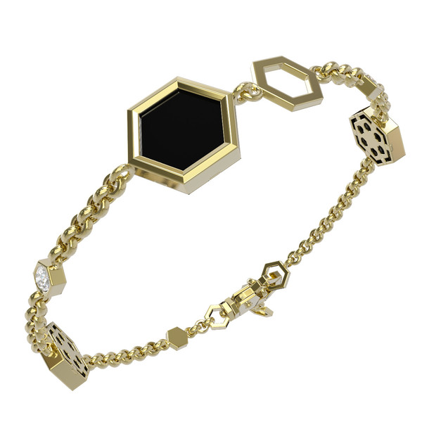 Браслет из лимонного золота c бриллиантами, ониксом и перламутром