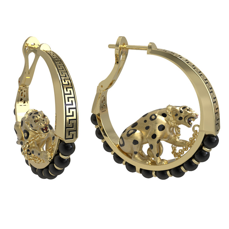 Серьги из лимонного золота c эмаль и ониксом