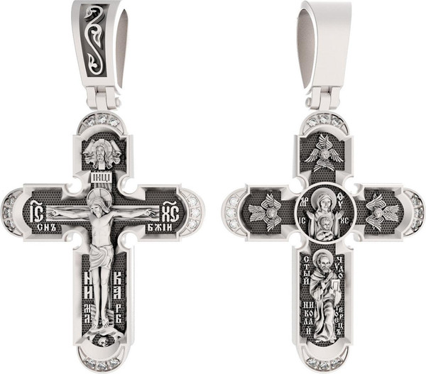 Крест из белого золота c бриллиантами