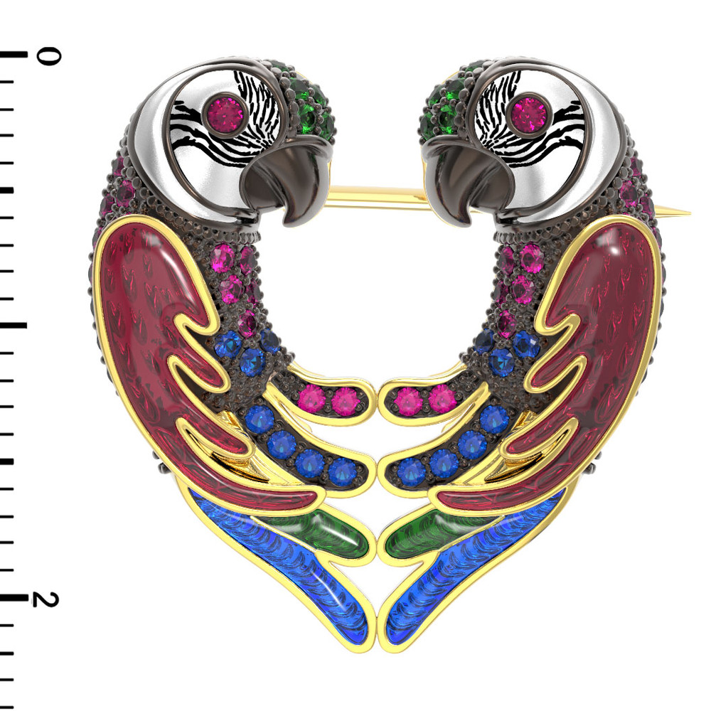 Брошь из лимонного золота c эмаль и фианитом