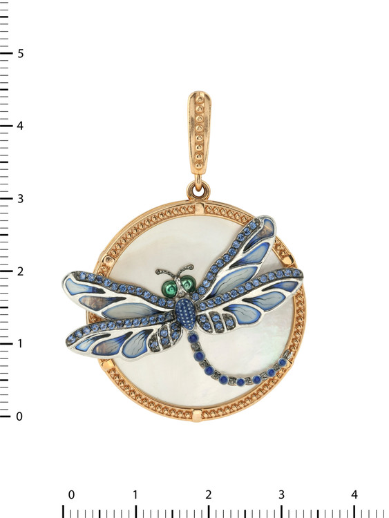 Подвеска из золота c сапфиром, эмалью и перламутром