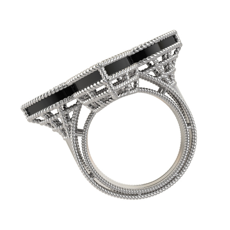 Кольцо из белого золота c бриллиантами и ониксом