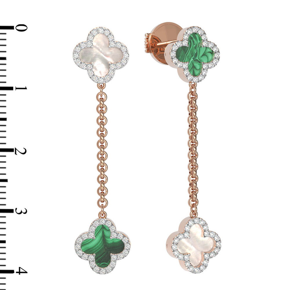 Серьги из золота c бриллиантами, малахитом и перламутром