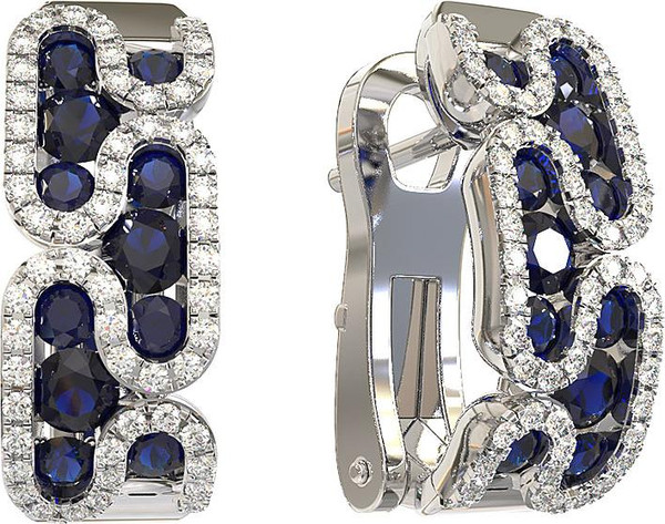 Серьги из белого золота c бриллиантами и сапфиром