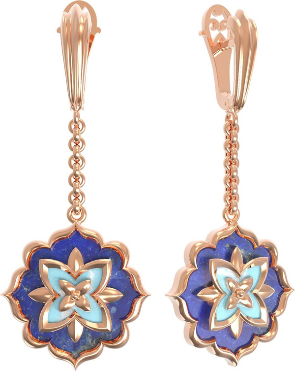 Серьги из золота c бирюзой и лазуритом