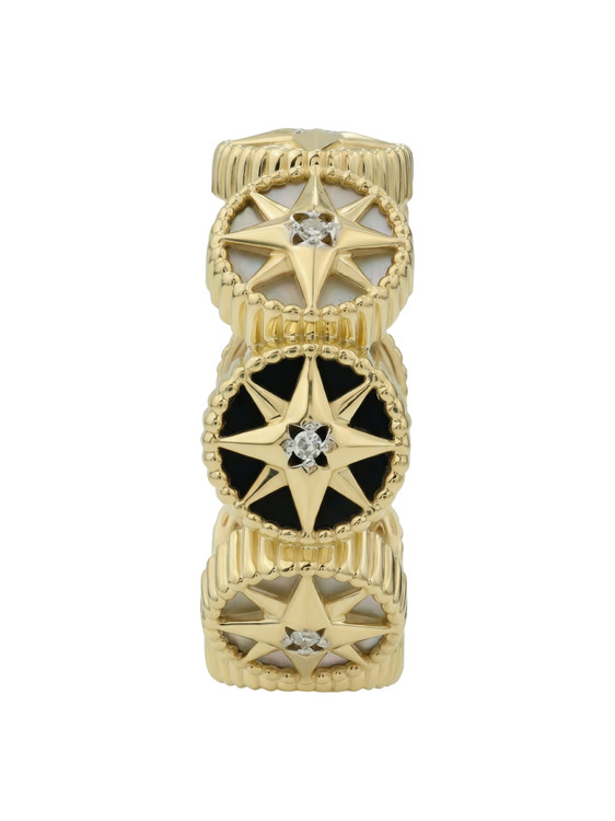 Кольцо из лимонного золота c бриллиантами, ониксом и перламутром