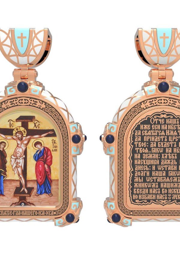 Образок из золота c эмаль , иконописью и темперой