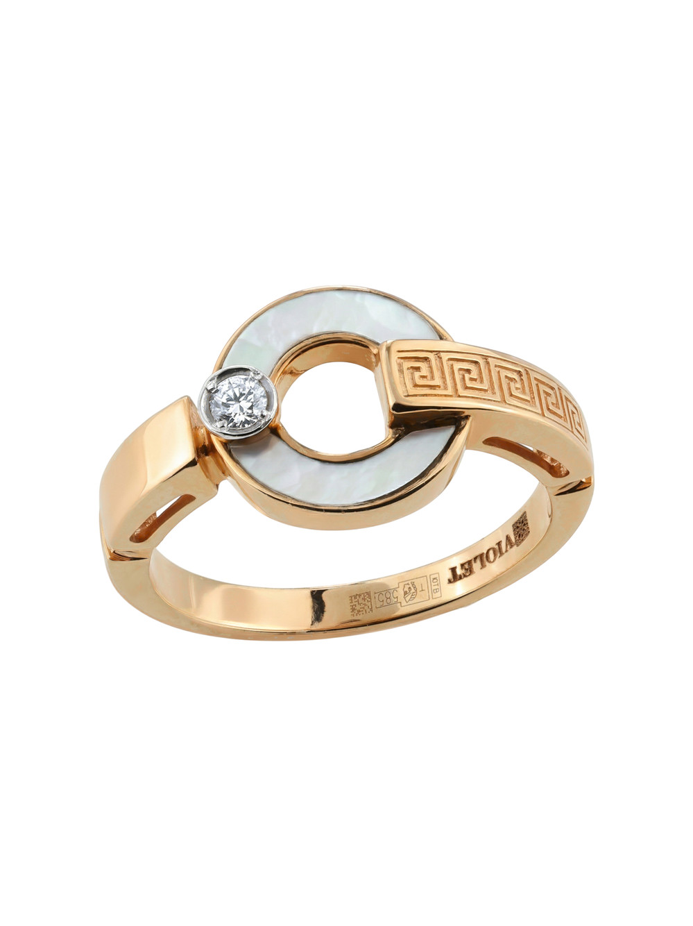 Кольцо из золота c бриллиантами и перламутром