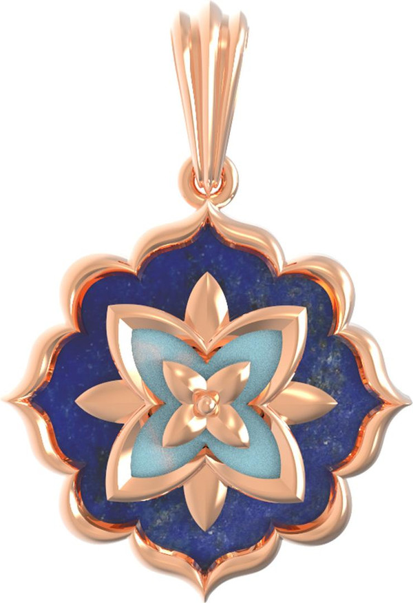 Подвеска из золота c бирюзой и лазуритом