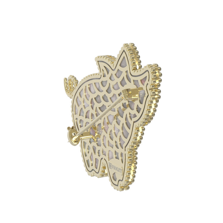 Брошь из лимонного золота c эмаль и перламутром