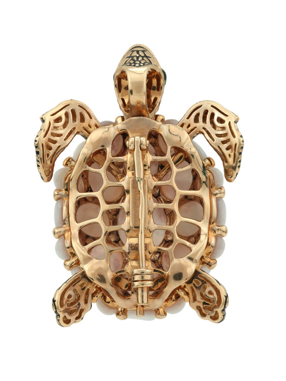 Брошь из золота c эмаль и перламутром