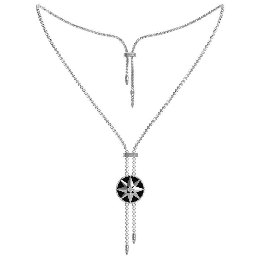 Колье из белого золота c фианитом, ониксом и перламутром