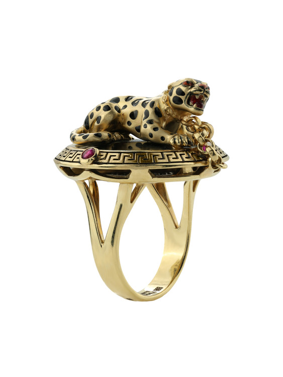 Кольцо из лимонного золота c эмаль , ониксом и рубином