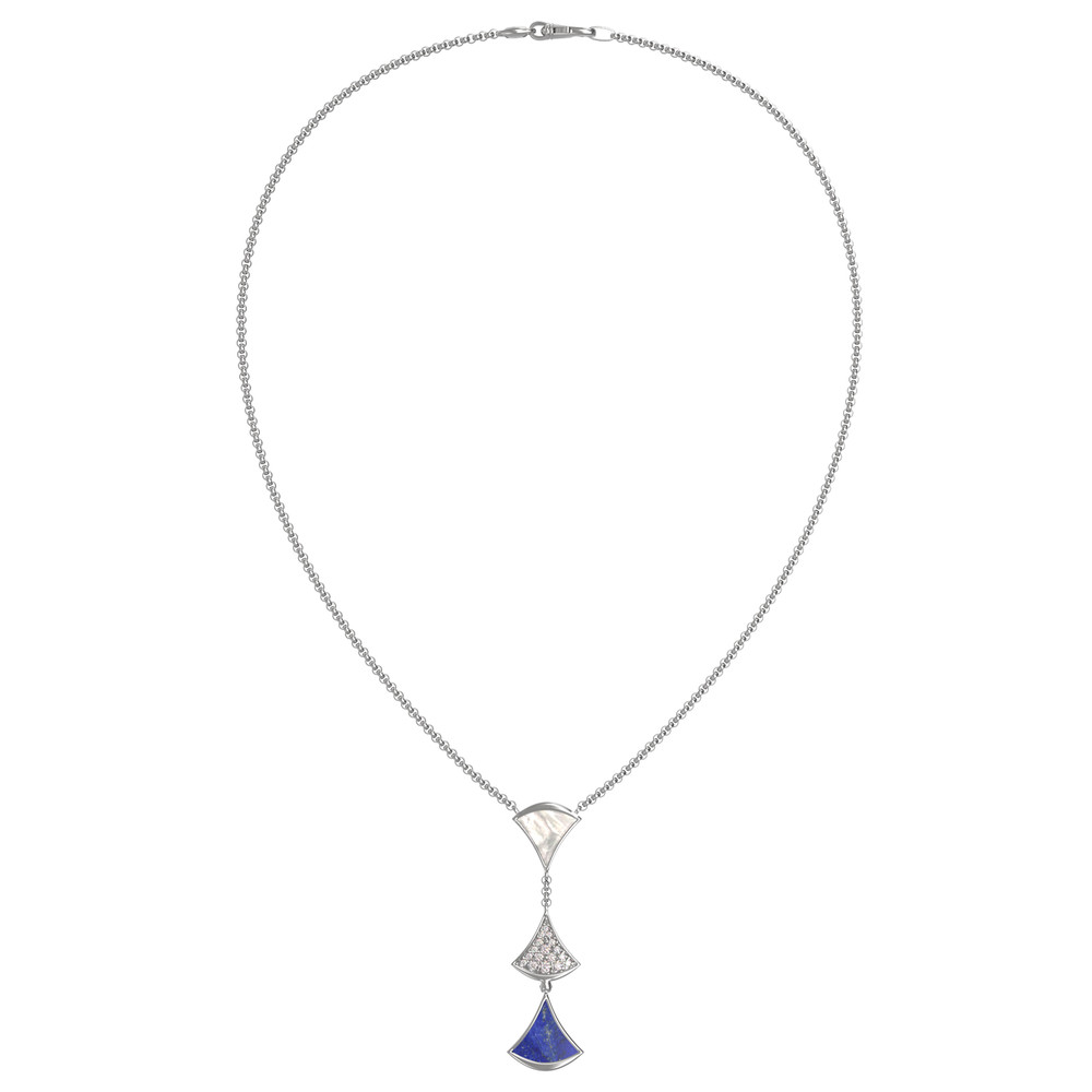 Колье из белого золота c бриллиантами, лазуритом и перламутром