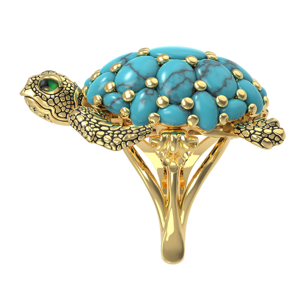 Кольцо из лимонного золота c эмаль и бирюзой