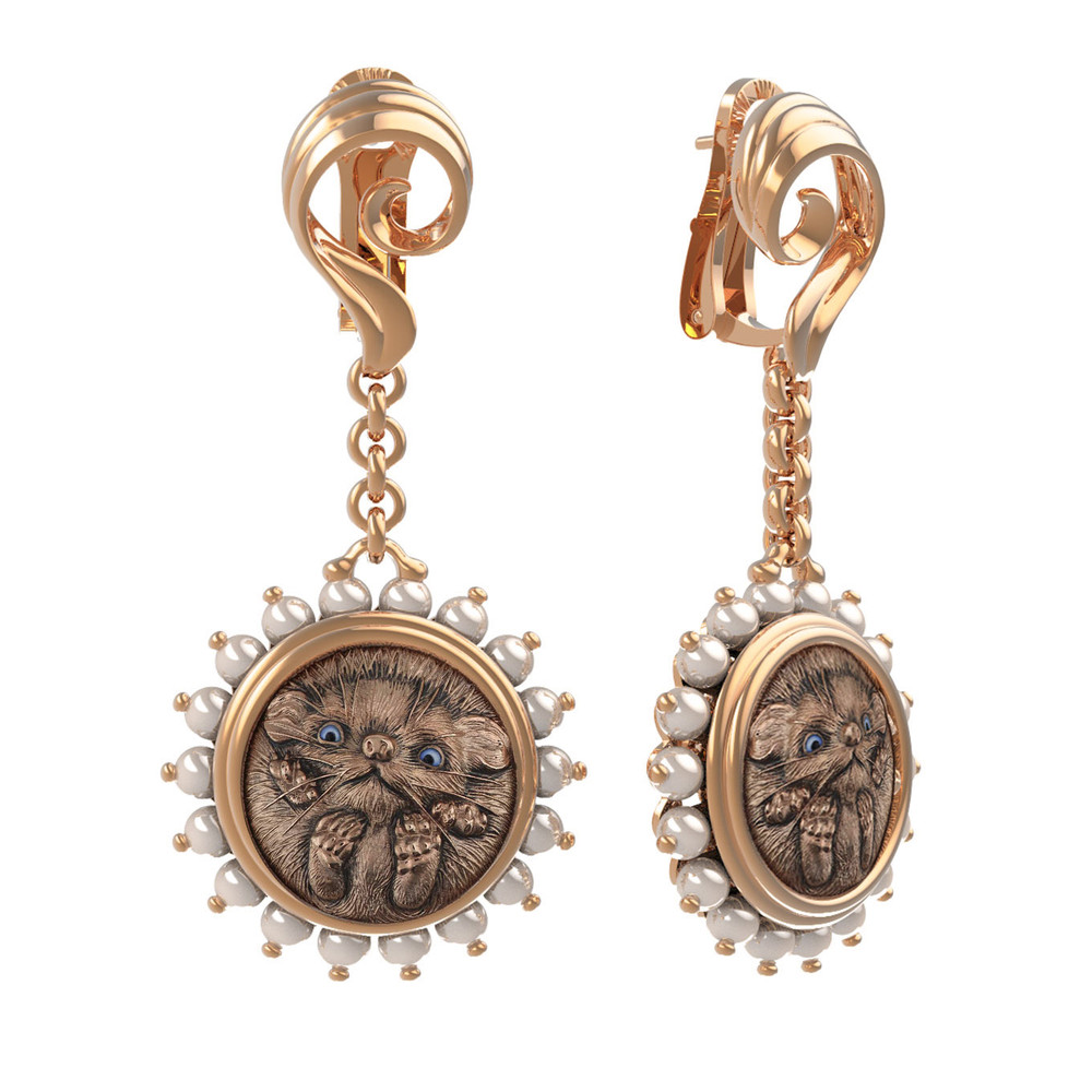 Серьги из золота c эмаль и жемчугом