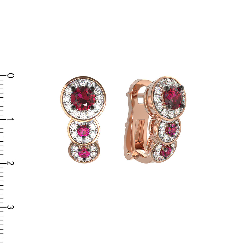Серьги из золота c бриллиантами и рубином