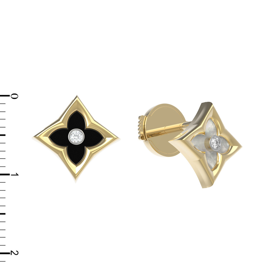 Серьги из лимонного золота c бриллиантами, ониксом и перламутром