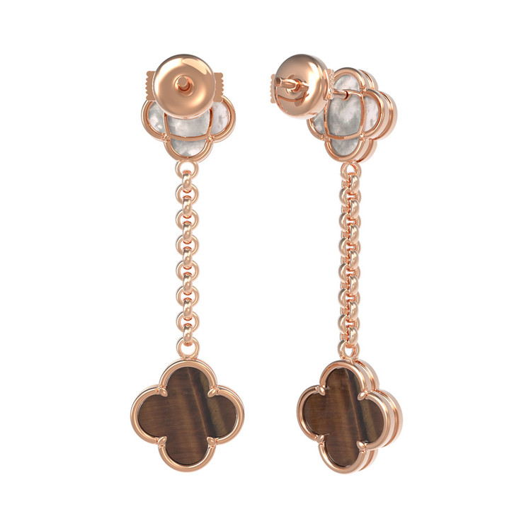 Серьги из золота c тигровым глазом и перламутром