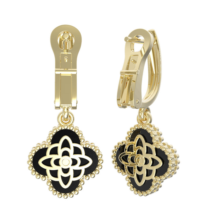 Серьги из лимонного золота c бриллиантами и ониксом