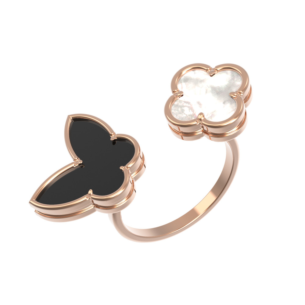 Кольцо из золота c ониксом и перламутром