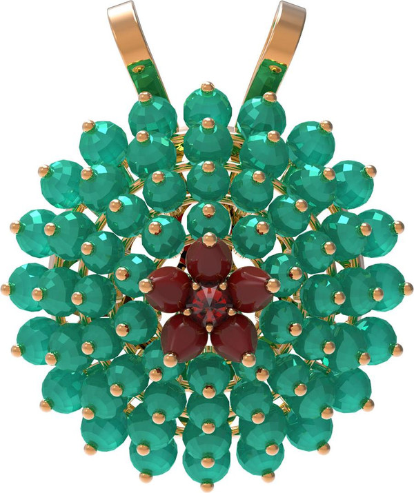 Подвеска из золота c гранатом, хризопразом и кораллом