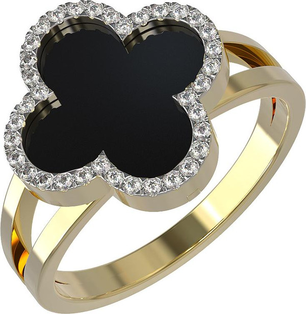 Кольцо из лимонного золота c бриллиантами и ониксом