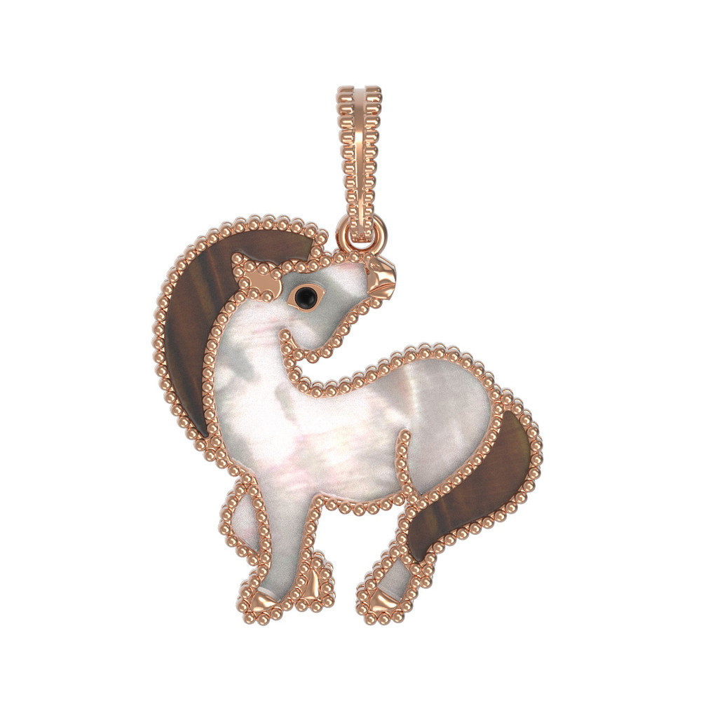 Подвеска из золота c эмаль , тигровым глазом и перламутром