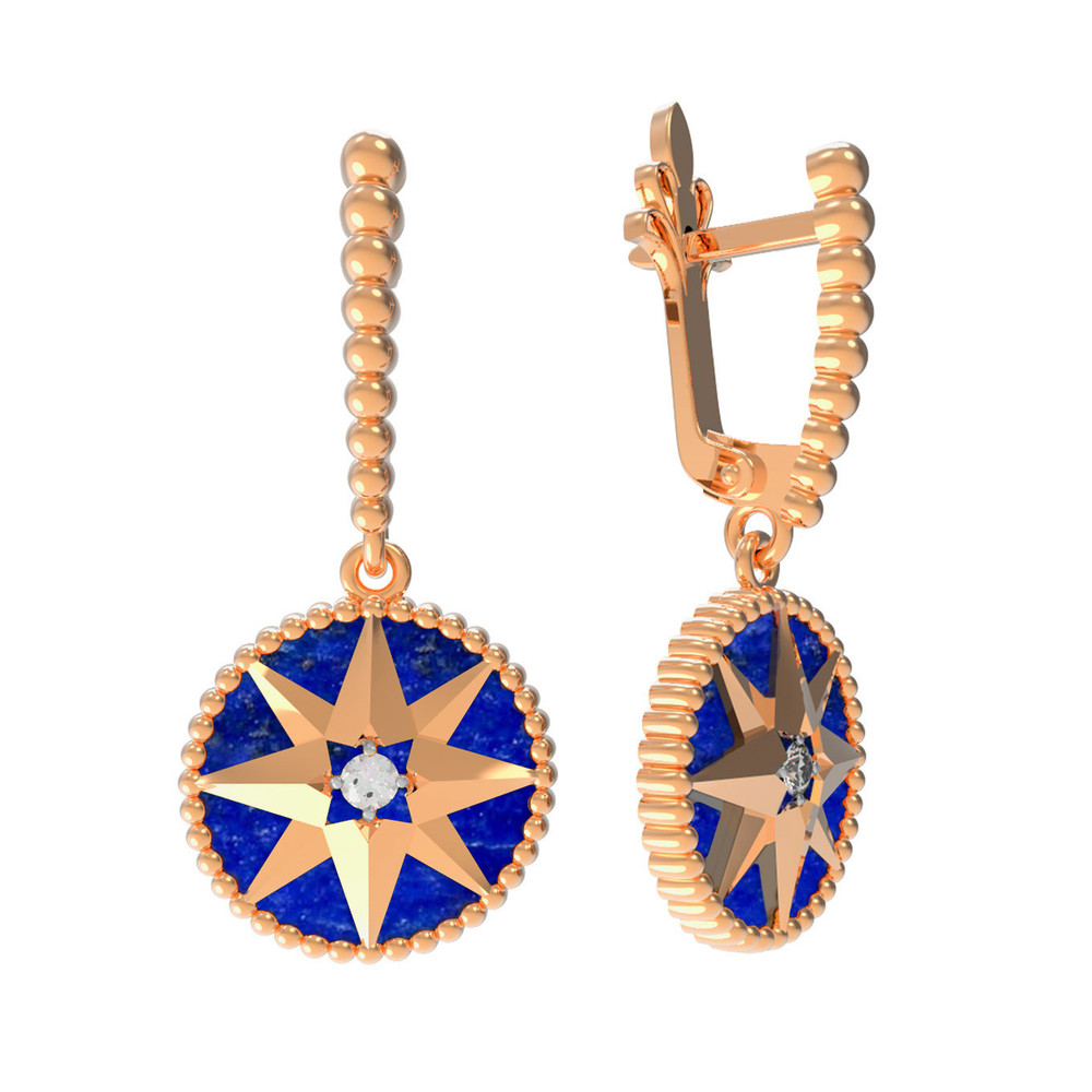 Серьги из золота c фианитом и лазуритом