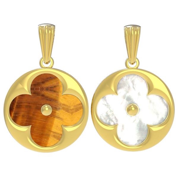 Подвеска из лимонного золота c тигровым глазом и перламутром