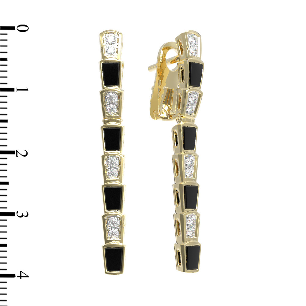 Серьги из лимонного золота c бриллиантами и ониксом