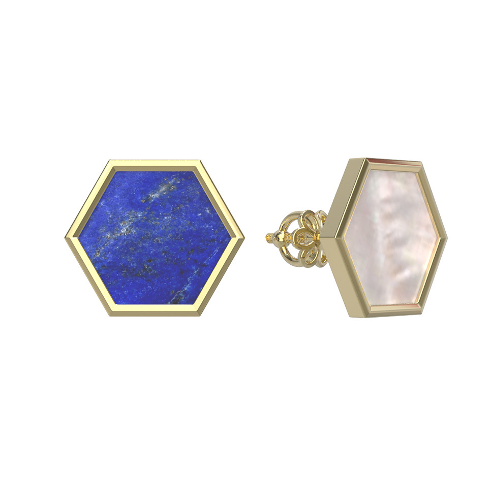 Серьги из лимонного золота c лазуритом и перламутром