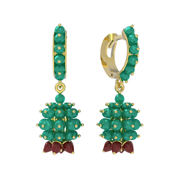 Серьги из лимонного золота c гранатом, хризопразом и кораллом