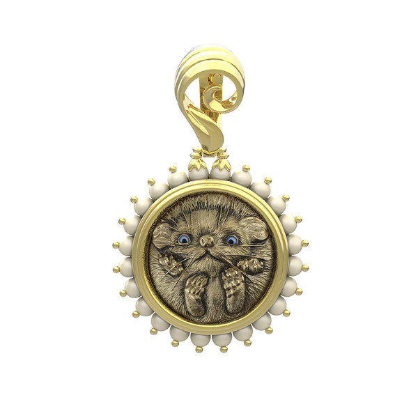 Подвеска из лимонного золота c эмаль и жемчугом