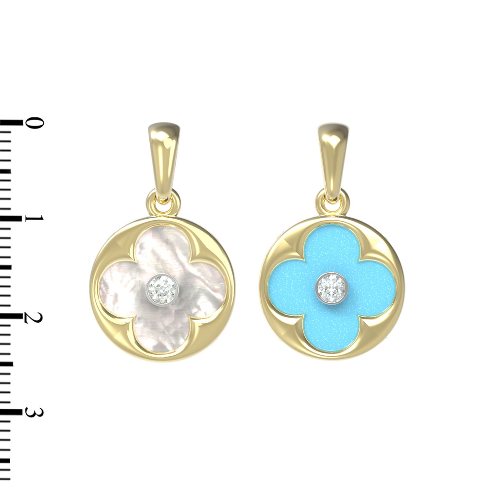 Подвеска из лимонного золота c бриллиантами, бирюзой и перламутром