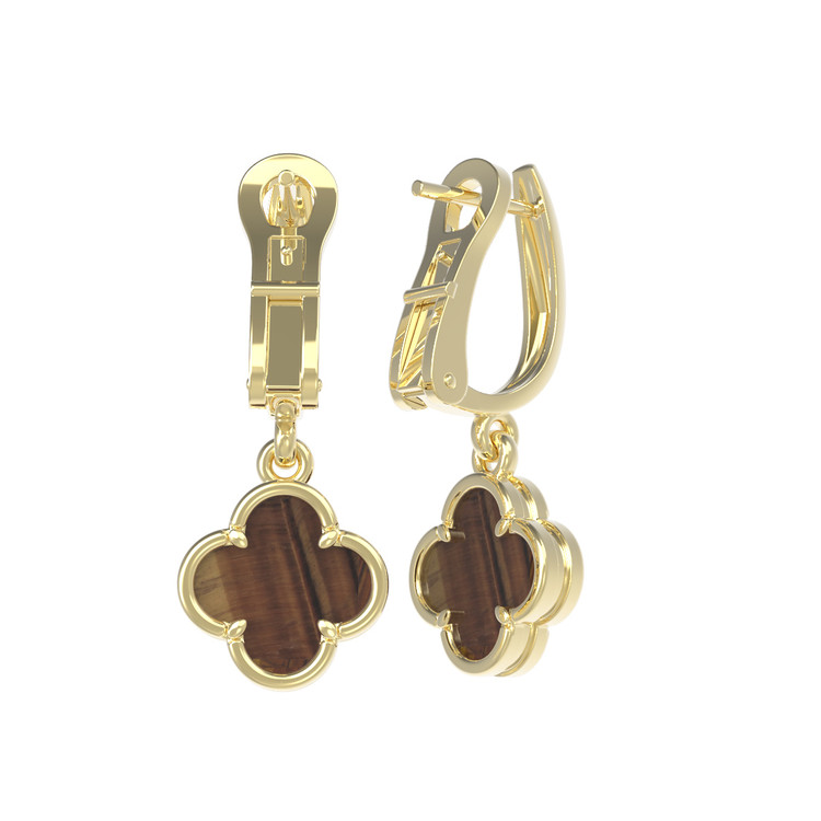 Серьги из лимонного золота c тигровым глазом