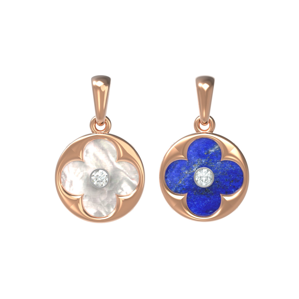 Подвеска из золота c бриллиантами, лазуритом и перламутром