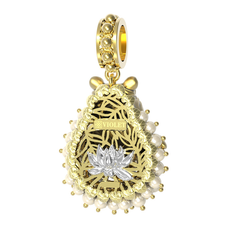 Подвеска из лимонного золота c эмаль и жемчугом