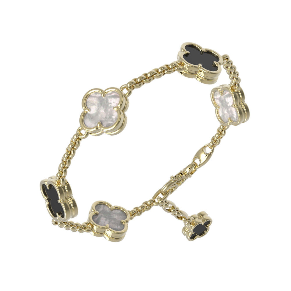 Браслет из лимонного золота c ониксом и перламутром