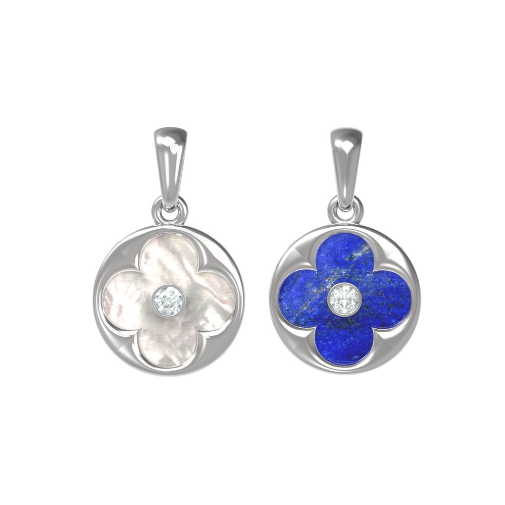 Подвеска из белого золота c бриллиантами, лазуритом и перламутром